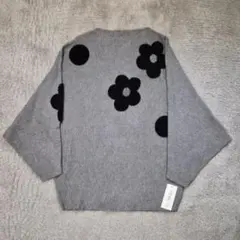 PEAK-O 花柄 ニット ドルマンセーター グレー M-L