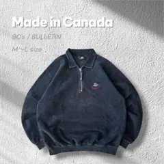 【90s】カナダ製ハーフジップフリースBULLETINコットン黒M〜L相当古着のサムネイル
