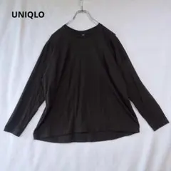 UNIQLO ラグラン長袖Tシャツ 黒 M オーバーサイズ ラウンドヘム