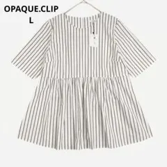 【未使用品】OPAQUE.CLIP ストライプ柄 ペプラムブラウス 半袖 L