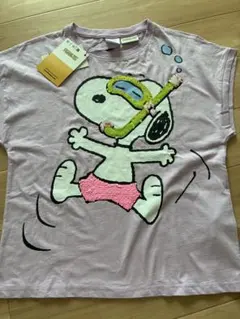 ZARA PEANUTS スヌーピー Tシャツ パープルのサムネイル