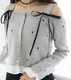 MAJESTIC LEGON 2wayリボンドット肩あきニット