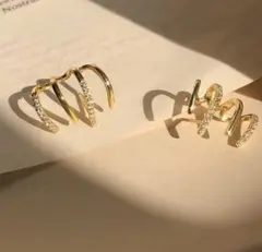 P-96 ピアス　爪　ジルコニア　ニードル　針　４連　ゴールド　シルバー925