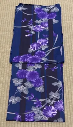 大人の浴衣 青緑色 菊 花柄