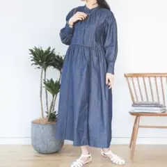 BEAMS HEART デニムパイピングワンピース　インディゴデニム　ゆったり