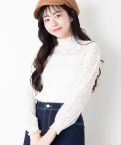 WEGO ホワイトレースシャーリングハイネック T フリーサイズ