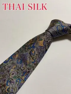ネクタイ　タイシルク　THAI SILK 総柄　アート柄　タイ製
