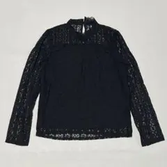 レディース　長袖　ブラウス　レース　ブラック　トップス