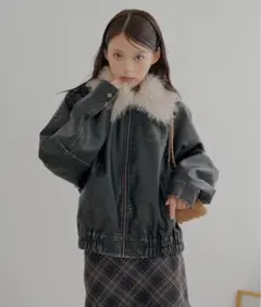 Chico フェイクレザールーズジップブルゾン ウォッシュブラック