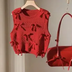 リボン　ニットベスト