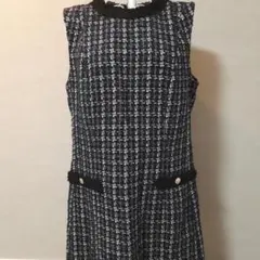 ノースリーブミニワンピース 黒と白のツイード