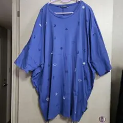 ドラッグストアーズ 海洋モチーフ刺繍 ネイビー五分袖チュニック
