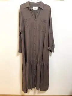 ラッピンナイン　ブラウン シャツワンピース　春夏　マキシ　麻入