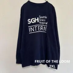 FRUIT OF THE LOOM 2XL 企業ロゴ 長袖Tシャツ ネイビーのサムネイル