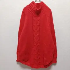 ❤海外古着 鮮やかレッド ケーブルニット ハイネック オーバーサイズ XXL