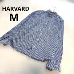 HARVARD ギンガムチェック長袖シャツ ブルー 青 ボタンダウン コットン綿