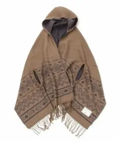 ニコアンド オルテガ柄 2Way フード付き ポンチョ ケープ　ブラウンネイビー