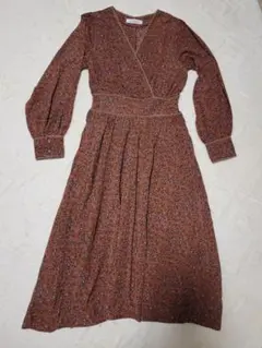 花柄ロングワンピース ブラウン Vネック カシュクール