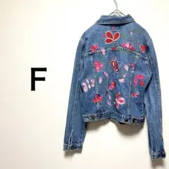 OUTLINE Ｆ　花柄刺繍 デニムジャケット　ジージャン　ブルー