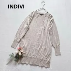 インディヴィ ロングカーディガン はおり 長袖 シンプル ウール100%