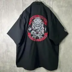極上刺繍 ワークシャツ 両面 黒 ビッグシルエット lethal threat