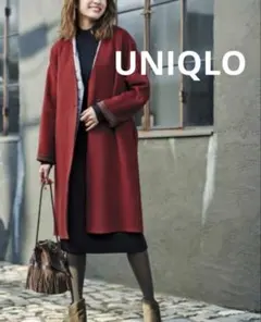 ダブルフェイスノーカラーコート/ユニクロ/UNIQLO/ワインレッド/ボルドー