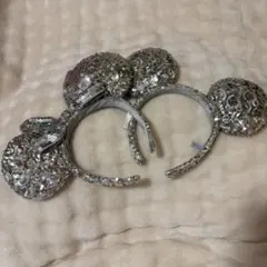 ディズニー　カチューシャ　スパンコール　シルバー　ミニー　ミッキー2個セット