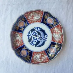 時代色絵伊万里 華やぐ金彩に赤絵花紋に龍 八寸皿 1枚（骨董古伊万里