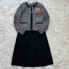 【LLサイズ】綺麗系 ママスーツナチュラルビューティーノーカラーツイード卒入学式