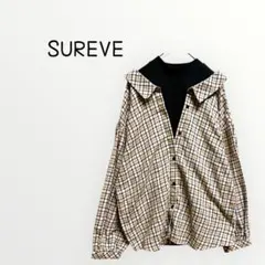 【SUREVE 】チェック柄オーバーサイズシャツ　重ね着風　トップス