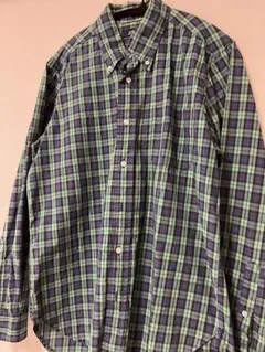 SHIPS USA製 フランネルシャツ M グリーンネイビー チェック 100%