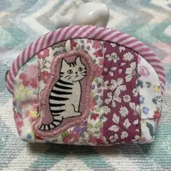 ♪ハンドメイド♪パッチワーク♪ミニミニポーチ・ピンク♪キジトラ猫ちゃん♪