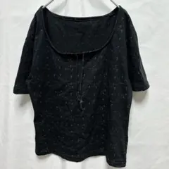 レディースカットソー 花柄刺繍 半袖 ブラック L