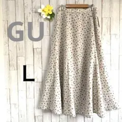 新品GU ロングスカート花柄フレアスカートミモレ丈Ｌサイズグレー春物