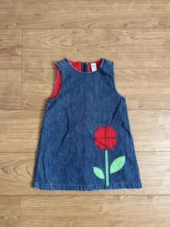 デニム　花刺繍　ワンピース　ジャンバースカート