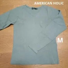 匿名配送 AMERICAN HOLIC グリーン М Vネックリブカットソー