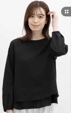 美品！裾レイヤード風ブラウス　 Lサイズ　ブラック②枚セットお買得！
