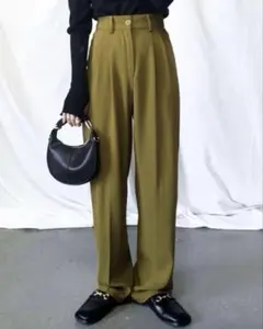 【me+em select】太ベルトハイウエストカラータックスラックス