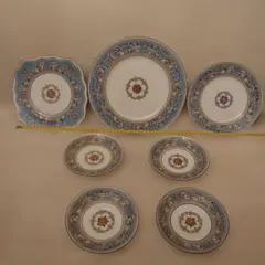wedgwood 青色花柄陶磁器皿7枚セット