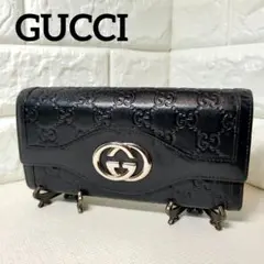【美品】GUCCI グッチシマ インターロッキング ブラックレザー 長財布