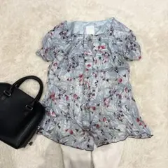 希少✨アナスイ　シルク100% フラワープリントブラウス　花柄シャツ　半袖　絹のサムネイル