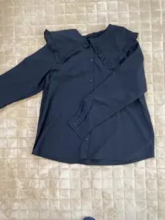 GU フリル付きネイビー長袖シャツ Lサイズ
