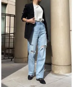 ✨️極美品✨️ヤヌーク LEAレア ダメージ加工 カットオフ ブルー L 27のサムネイル