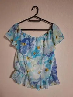 INGNI 青系花柄オフショルダートップス