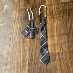 グレー系チェック柄リボン・ネクタイセット