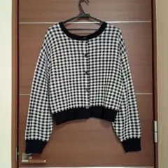 GU 2WAYクロップドカーディガン[長袖][チェック] 09 BLACK