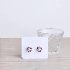パールを包んだ水引イヤリング【迷彩ピンク】