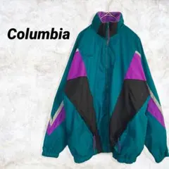 【Columbia】 ナイロンジャケット L ターコイズ×パープル レトロ