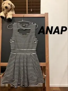 【美品】ANAP ノースリーブ ワンピース 黒白ストライプ