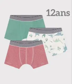 新品 未使用 プチバトー トランクス 3枚組 恐竜 ミラレ 12ans